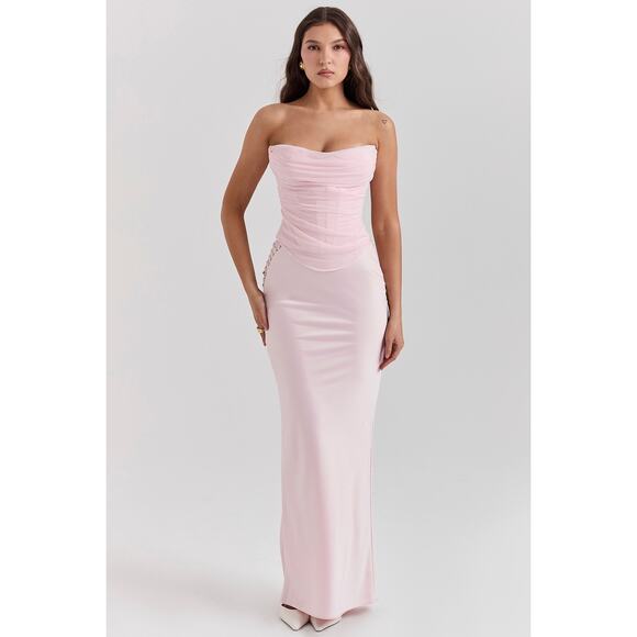 House of CB Giuliana Ballerina Pink Satin Maxi Skirt Size XS Extra Small - Picture 2 of 10